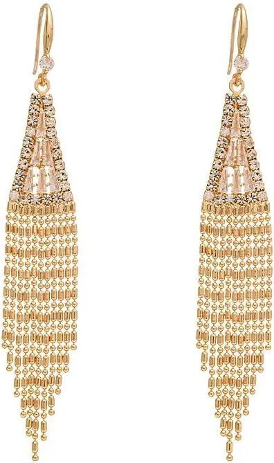 Triangle Rhinestone Chandelier Dangle Earrings for Women Gold Long Tassel Dangle Earrings Punk Long Threader Earrings for Woman Wedding Bridesmaid Prom Party