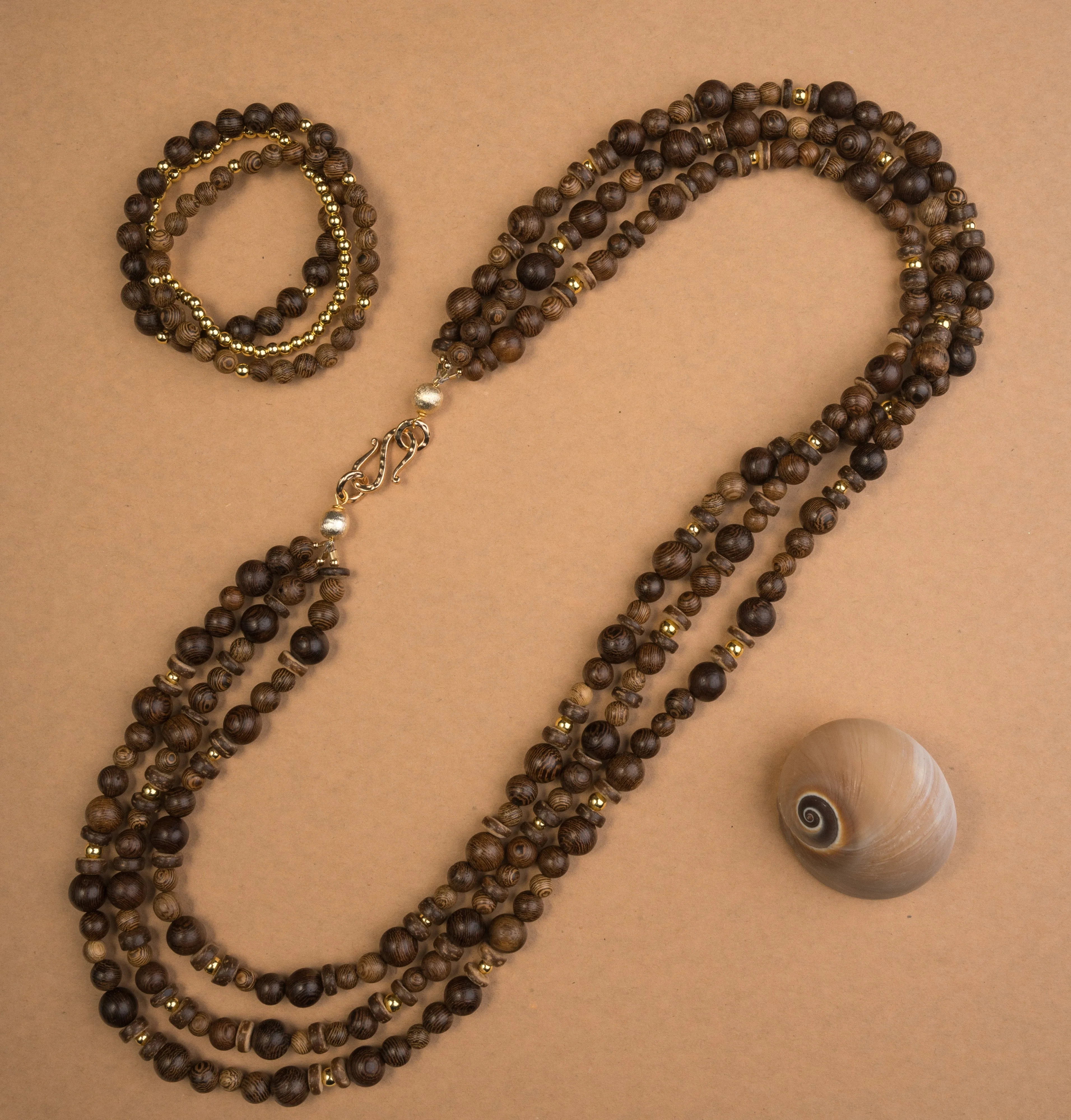 Triple-strand Mixed Wood Necklace