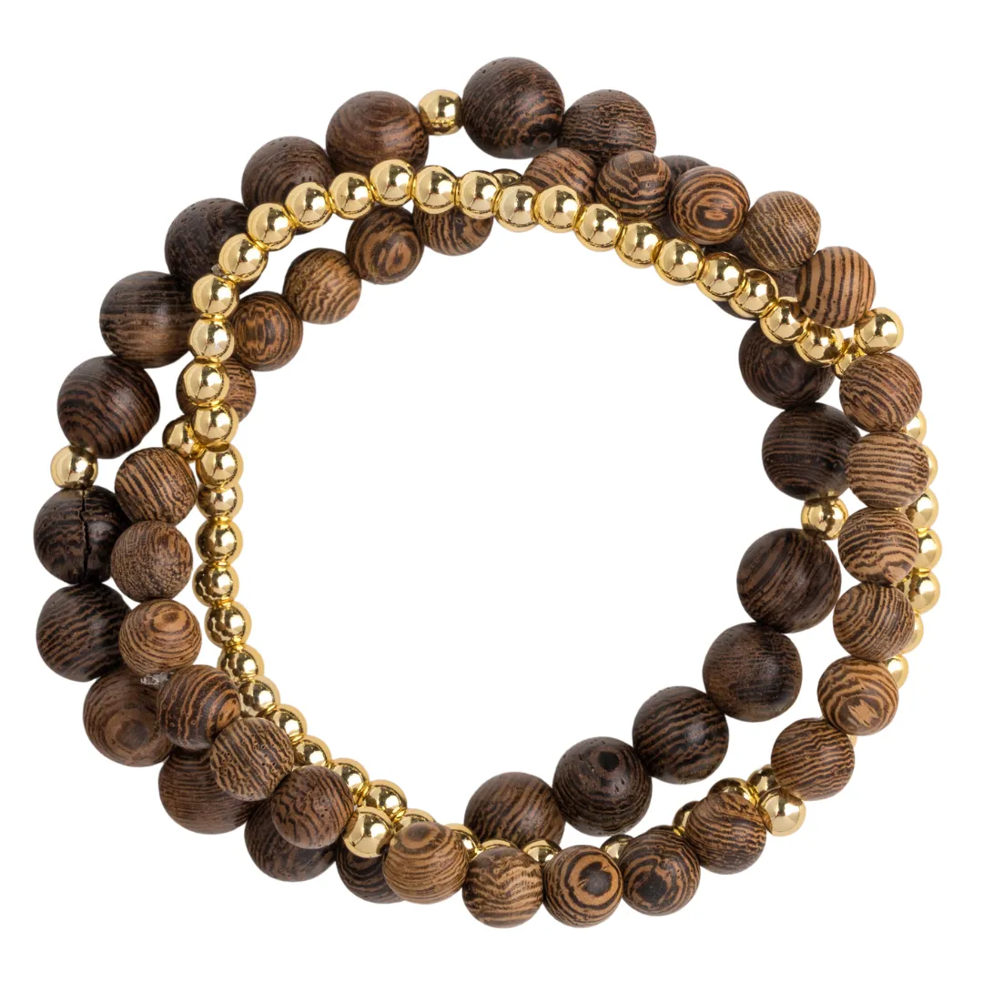 Triple-strand Mixed Wood Necklace