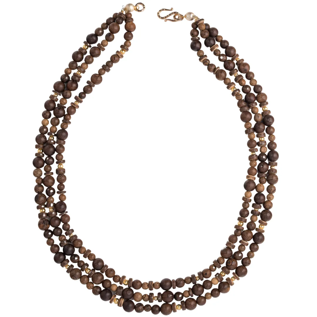 Triple-strand Mixed Wood Necklace