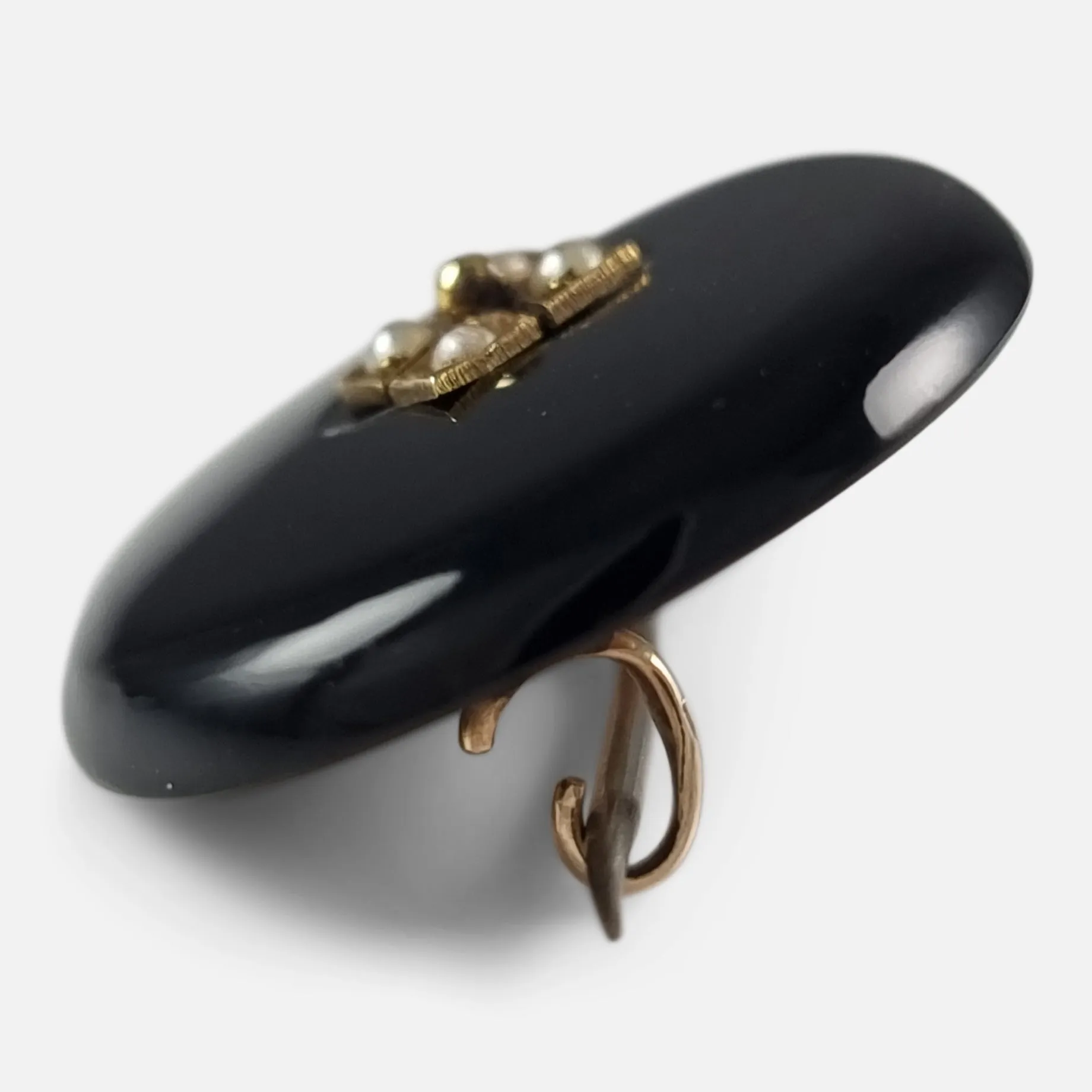 Victorian 9ct Gold Seed Pearl and Onyx Brooch - Circa 1880