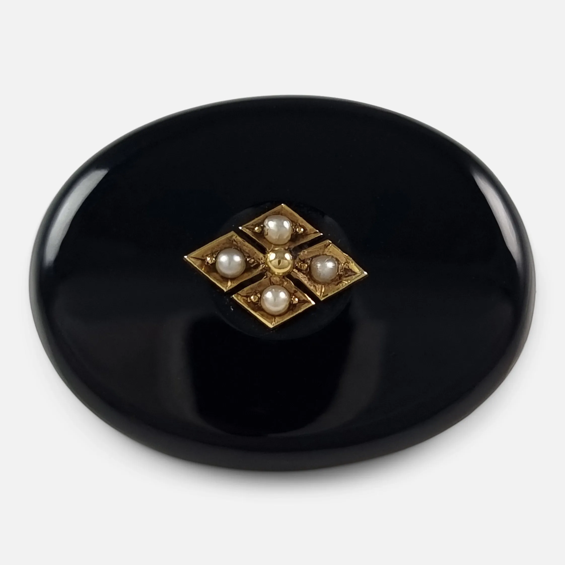 Victorian 9ct Gold Seed Pearl and Onyx Brooch - Circa 1880